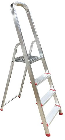 Escalera de Tijera Plegable, Escalera de Aluminio, Multiusos, Antideslizante, Ligera y Resistente, Escalera Doméstica, Fácil Transporte (4 peldaños)