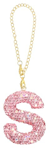PATIKIL Inledande bokstavsberlock, bokstaven S berlock med rosa strass dekorativa alfabet nyckelringar hängen för strandväska gör-det-själv hantverk, rosa, 50x37mm/2x1.48 inch