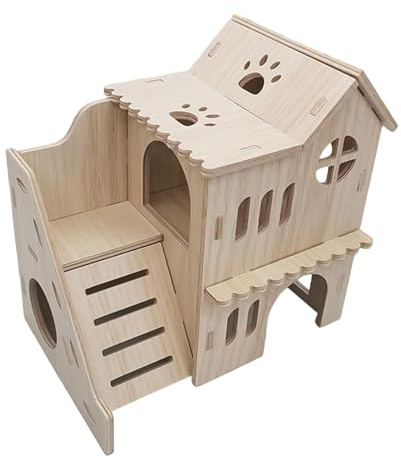 Générique Grande Maison pour Hamster avec échelle d'escalade | Cabane à gerbilles à Deux étages avec échelle | Kit de décoration de Hamster agrandi en Bois pour Petits Animaux
