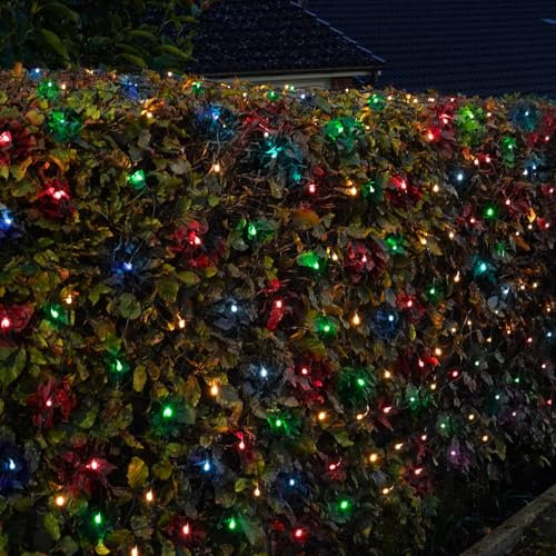 Festive Lights - 2.4m x 2.4m Christmas Multi Function 240 LED Multicolour Net Light - Indoor Outdoor Battery Operated Home Garden Seasonal Lighting Decoration - with 6 Hour Timer