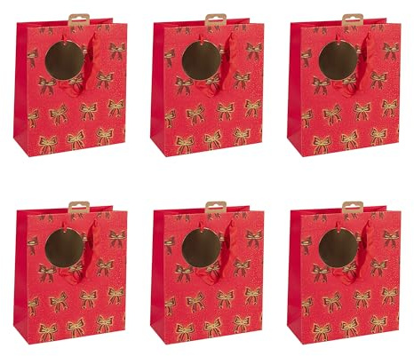 Clairefontaine - 202119-3Cpack - Un lot de 6 sacs cadeaux Noël - Formats moyens 21,5x10,2x25,3cm - Noeuds - Qualité supérieure, résistant : 210g - idéal pour : livre, jeux, petits coffrets