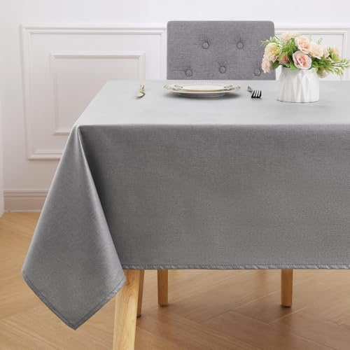 smiry Rectangular Table Cloth Wipe Clean 140x300 cm, Dark Grey | Wipeable Water Resistant Linen Tablecloth, Fabric Washable Dining Table Cover for Kitchen Indoor Outdoor