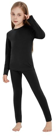 Woolcano Ensemble Thermique Enfant 100% Laine Mérinos, Haut et Pantalon Chauds pour Hiver, Ski, Patinage & Neige