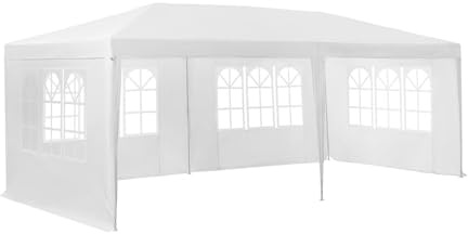 Acomoda Textil - Cenador Blanco Desmontable de Fácil Instalación y Transporte 3x6 Metros. Carpa Jardín para Camping y Fiestas de Exterior, Resistente al Sol, Estable y Duradero.