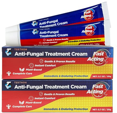 Terthon Herbal Antifungal Skin Cream: Treatment for Ringworm, Jock Itch, Athlete’s Foot & Fungal Skin Infections – Natural, Fast-Acting Formula (20g (2 Pack))