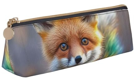 LHDGBNV Estuche de cuero para lápices, elegante estuche delgado con cremallera, bonito estuche de maquillaje de zorro para el trabajo y la oficina