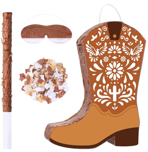 Sotiff Western Piñata Mexicanos Boots Piñata with Stick Blindfold Confetti for West Cielito Lindo Platos De Barro Themed Birthday Party Game Favors Decor 15 x 12 Inches