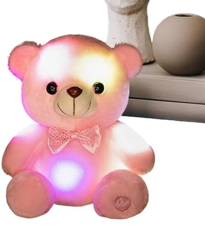 Generisch Luz nocturna de peluche, 20 cm, oso de peluche para niños, con luz nocturna LED, para niñas, adultos, como compañero de consuelo, salón, dormitorio, sofá