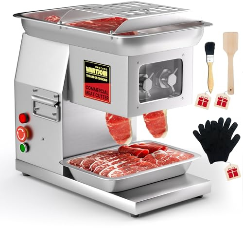 WantJoin Commercial Meat Cutter Machine - Electric Meat Cutting Machine, Meat Shredding Machine 3mm Blade Commercial Meat Slicer Stainless Steel for Kitchen Restaurant 1100LB/H 800W