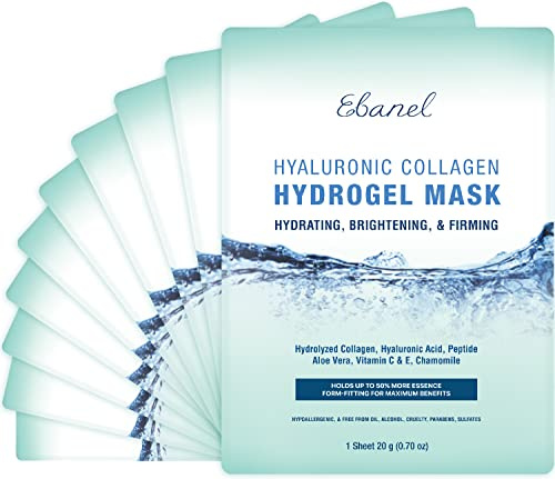 Ebanel 10-Pack Hydrogel Collagen Face Mask with Hyaluronic Acid, Peptide