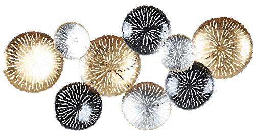 3D Wandbild 115x56cm Ringe Kreise Metall Gold Schwarz Silber Deko Teller Wanddeko Design Wandkunst Metallbild