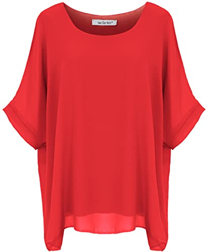 Van Der Rich ® - Chemisier en Voile Mousseline Doublé Intérieur - Femme (Rouge, L-XL)