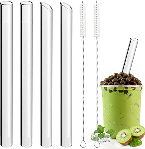 Sheryl&Rain 4 Pezzi Cannucce Riutilizzabili 14mm Cannucce Vetro Cannuccia Riutilizzabile Cannucce di Vetro Cannucce Lunghe Cannuccia Vetro per Cocktail,Frullati e Succhi