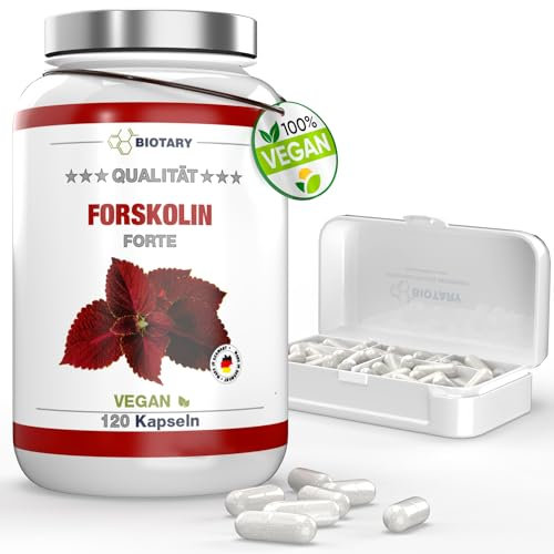 Forskolin Extrakt - 120 Kapseln - 4 Monatsvorrat - inclusive Pillenbox - 2800 mg (entspricht 35:1 Forskohlii Pulver) - Hochdosiert - Vegan - Laborgeprüft - Premium Qualität