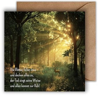 Jäger und Förster Trauerkarte mit Umschlag - einfühlsame Gedenkkarte mit Spruch Besinnliche Beileidskarte Aufrichtige Kondolenzkarte Beileid Trauerfeier Anteilnahme Wald Jagd Natur (125 x 125 mm)