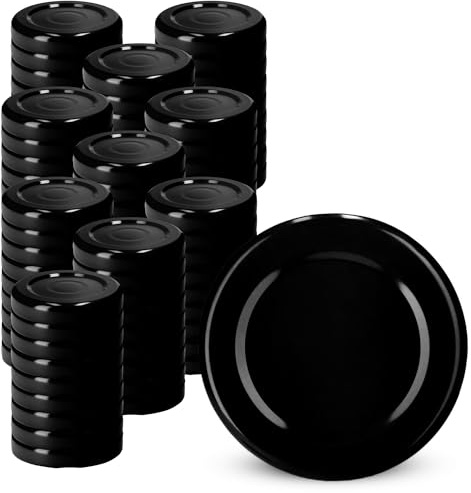 KADAX Skruvlock för glas, fi 38 mm reservlock, Twist-Off-lock av metall, lock för glasburkar, flaskor och fallglas, skruvglas (svart, 100 stycken)
