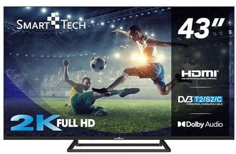 Smart Tech 43FN01V3 Full HD 1920 (H) × 1080 (V) LED TV 43 Pouces (109cm) Triple Tuner Dolby Audio H.265 3xHDMI, 2xUSB, modèle 2024