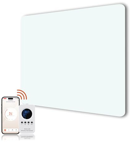 Hocosyme Infrarotheizung Glas 400W, Infrarot Glasheizung mit Fernbedienung 60x80 CM,Elektroheizung mit Überhitzungsschutz - WIFI (Tuya Smart) - Weiß - TÜV.