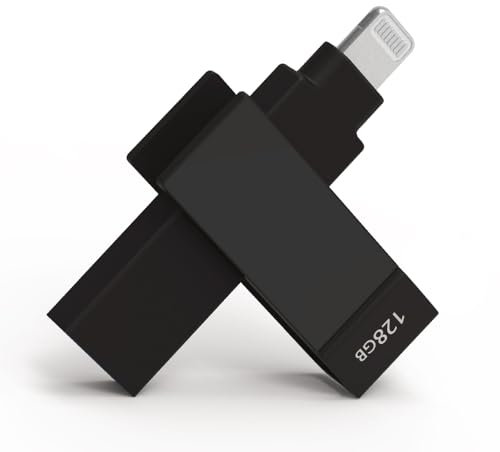 PioData Apple MFi Certified Black iXflash 128GB Backup Photo Stick 2-in-1 USB Type A & Lightning, USB for iPhone, iPad, External Photo Storage for iPhone and Computer