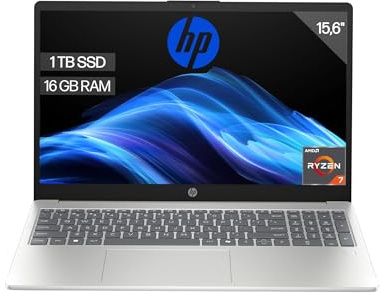 HP Ordenador portátil 15.6 FHD (AMD Ryzen 7-7730U, 16 GB RAM, 1TB SSD, AMD Radeon Graphics, Sin Sistema operativo) Plata - Teclado QWERTY Español