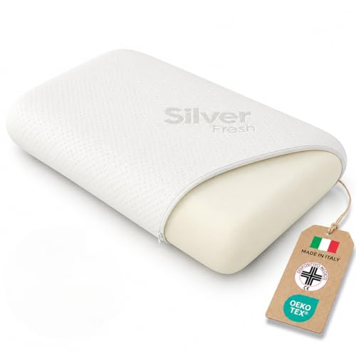 DREAM Cuscino Memory Foam Cervicale Saponetta alto 12 cm - Cuscino per Dormire Traspirante Certificato Dispositivo Medico - Guanciale letto Made in Italy Federa Lavabile in Argento Antibatterico