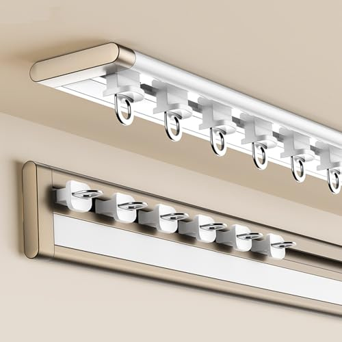 Ultra-Thin Curtain Track, Aluminium Ceiling Track For Curtains, Sliding Curtain Rail For Window Room Divider, Wall Divider Curtain, Curtain Single Tracks(Champagne,6.6FT/200CM)