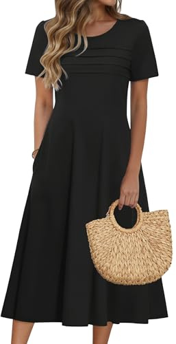 Zeagoo Summer Dresses for Women Puff Short Sleeve Midi Dress Women Sheath
