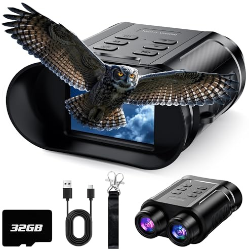 WONGKUO Gafas de visión nocturna - Prismáticos IR 4K HD mejorados de 5 W - Zoom digital 8X, prismáticos recargables con cámara integrada, tarjeta de 32 GB para guardar fotos y videos, linterna para
