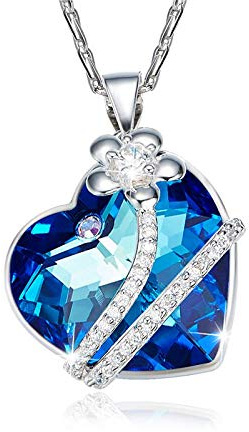 925 Sterling Silver dekorerad med Kristallhalsband Dam Blomma Blå Ljus Fina Smycken Lover's s