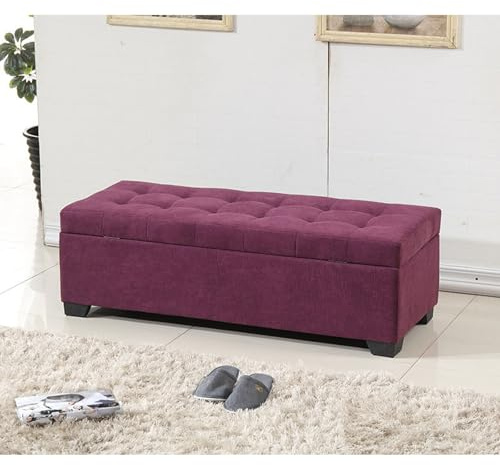Diodceraic Banco Ottomano De Almacenamiento con Asiento, Banco De Pie De Cama De Tela De Lino Tapizada, Reposapiés Banco para Zapatos para Dormitorio, Sala De Estar, Entrada(Purple Red,80cm)
