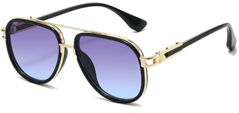 ALANTOP Retro 70s Pilot Sunglasses for Women Men, Polished Gold Metal Frame, UV400 Protection & All-Day Comfort, Classic Vintage Shades for Summer (Puple blue)