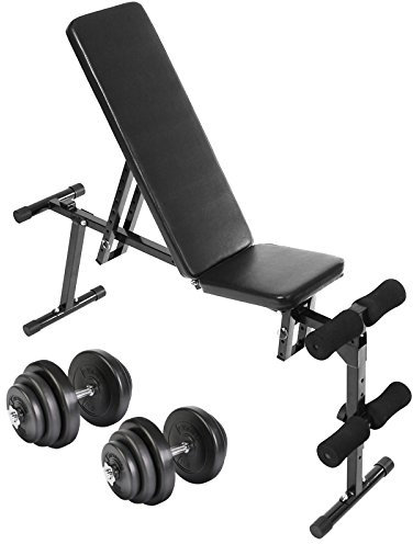 Physionics® Multifunktional Hantelbank mit Hantelset - Hantelbank (bis 200kg, Verstellbar, Schwarz), Hantelset (2 Kurzhanteln, 40kg, Ø25 mm) - Multiwinkel Schrägbank, Trainingsbank mit Gewichten