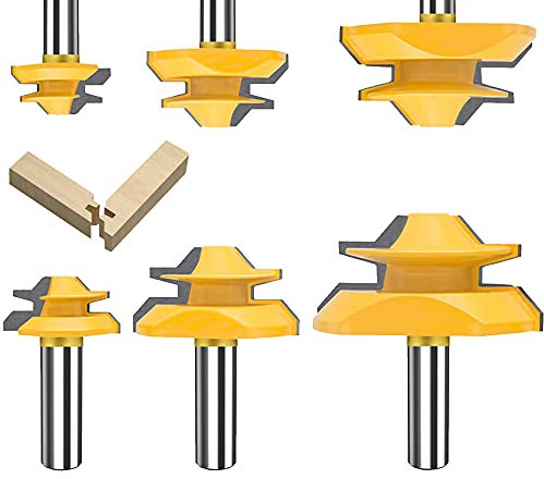 MAYLNE 1/2 inch Shank 45°Lock Miter Router bit Set 3 PCS, Adjustable T Shape Milling Cutter Tool Drilling Woodwork Tool for Router Table/Base Router/Kitchen/Bathroom (1/2, YXD-423)