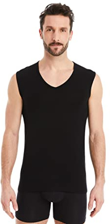 FINN Business Unterhemd Herren Ärmellos mit V-Ausschnitt - Unterziehshirt Männer aus original Lenzing® Modal Stoff - Das perfekte Tank-Top unter Hemd und Anzug Schwarz M