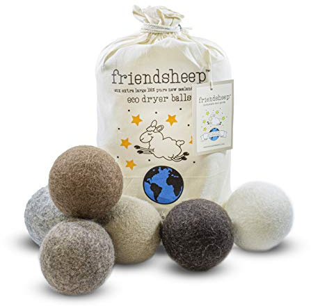 Friendsheep Wool Dryer Balls, Organic Reusable Fabric Softener Alternative for Laundry, Handmade, Fair Trade, Hypoallergenic, Eco-Friendly, Plastic-Free (6 Pack XL - Natural Mystic)