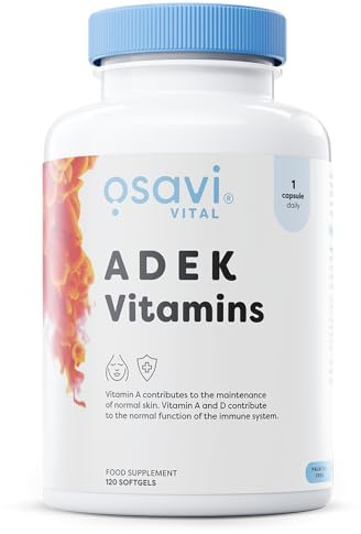 Osavi ADEK Vitamins – 120 Softgels | Supports Immunity, Bones & Skin | Natural Beta–Carotene, D3, E & K2 for Immune Defense, Strong Bones, Healthy Skin, Vision & Muscle Function