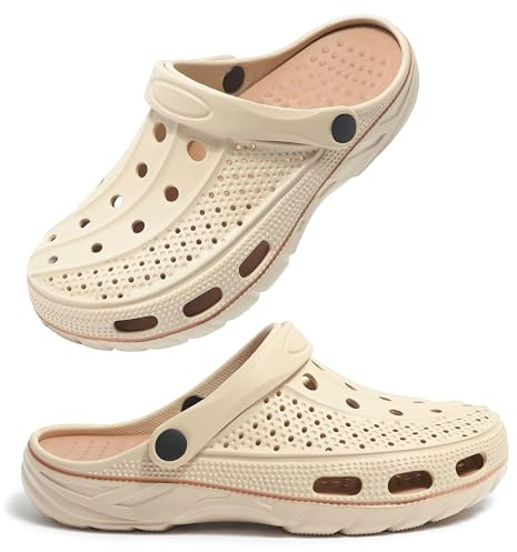 INMINPIN Women and Men Orthopedic Clogs Arch Support Garden Shoes Sandals Slippers with Plantar Fasciitis Feet Insoles,Pure Beige,12.5-13.5 Women/11-11.5 Men