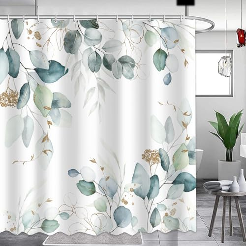 APROPHIC Duschvorhang 180x180 Duschvorhänge Eukalyptus Blättern Grün Wasserdichter Schnell Trocknender Abwaschbarer Duschvorhang Badewanne Stoff Bad Vorhang mit 12 Haken