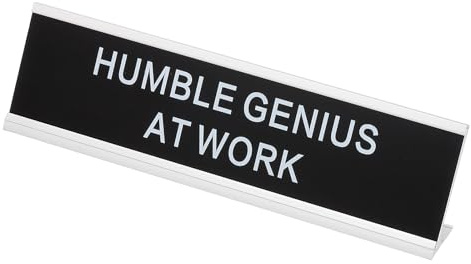 PATIKIL Funny Nameplate, 8x2 Novelty Desk Sign Plaque Aluminum Desk Name Plate with Base for Office, Silver White (Humble At Work)