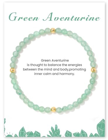 GoPaw Edelstein Armband Damen, 4mm Naturstein Armband Perlenarmband Damen Turmalin Armbands Karneol Armbands für Mama Tochter Oma Enkelin Schwester (Grüner Aventurin)