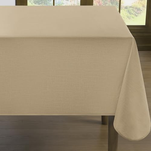 Romanstile mantel de PVC caqui, antimanchas e impermeable, con textura tipo lino y ribete reforzado, resistente y fácil de limpiar, 100 × 100 cm, para mesa mediana de cocina, balcón, exterior y Pascua