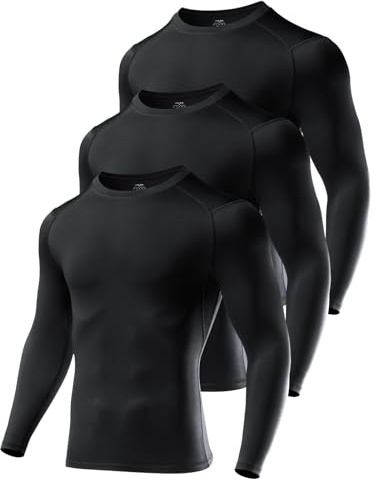Niksa 3 Packs Long Sleeve T Shirt Men's Muscle Fit T-Shirt Compression Breathable Slim Tops for Gym Work Running Sports Cycling Active Wear Base Layers Mesh Quick-Drying Clothing,Black,S