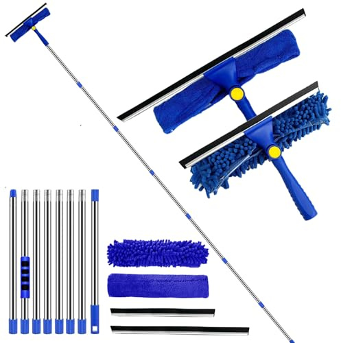 Rofhom Window Cleaner Squeegee Kit - 3.1M(10ft) Cleaning Equipment with Long Handle 2 in 1 Extendable Window Cleaning Tool for High Windows,Glass,Home,Wall and Car