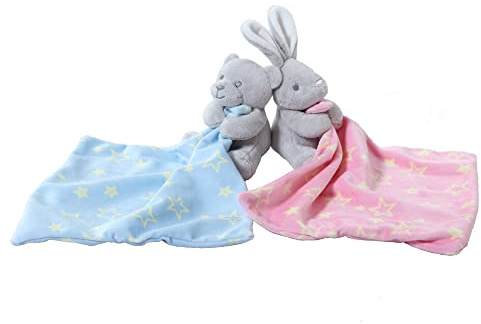 CREVENT Soft Plush Animal Face Security Blankets for Boys and Girls, Great Gifts for Birthday Baby Shower - Hugging Bear +Bunny