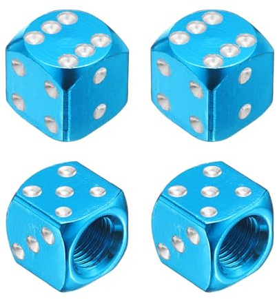 PATIKIL Dice Tire Valve Stem Caps, 4PCS Universal Aluminium Alloy Dustproof Tire Valve Stem Covers for Cars SUV Trucks Bikes Motorcycles Bicycles, Sky Blue