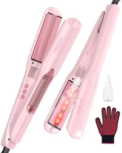 FORLIFA Steam Hair Straightener with Infrared, Deeply Repair Hair, Steam Sesh, Nourish & Expedite Straighten, 1.5-inch Ceramic Flat Iron Steam Straightener for Women, 2 in 1 Straightener and Curler
