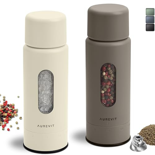 Aurevit Macina Sale e Pepe Manuale, Macinapepe con Gruppo di Macinatura in Acciaio Inox, Macinasale con Nucleo in Ceramica, Regolazione Esterna 5 Livelli (Set 2 Pezzi, Greige&Buttercream)