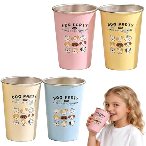 Ranjima rostfritt stål barnmuggar, set om 4 dryckeskoppar i rostfritt stål för barn pojkar flickor, okrossbar drickmugg – present till födelsedag, dagis och dop 350 ml