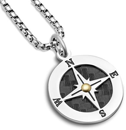 SAGA GIOIELLI® Collar de hombre de rosa de los vientos acero punto dorado