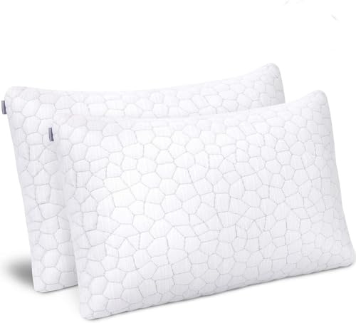 Shredded Memory Foam Pillow for Sleeping 2 Pack Cooling Bamboo Pillow with Adjustable Loft Hypoallergenic Bed Pillows for Side and Back Sleepers Removable Washable Cover (2-Pack)